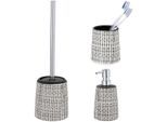 Badaccessoire-Set "»Brento«", schwarz, Edelstahl, Keramik, SCHÖNER WOHNEN-KOLLEKTION, Badaccessoires-Sets, Zahnputzbecher, Seifenspender & WC-Garnitur, Keramik mit Punkt-Muster