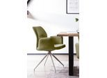 Esszimmerstuhl SALESFEVER "Taormina Armlehnstuhl mit silbernem Edelstahlgestell", grün silber, silber, B:60cm H:89cm T:62cm, Metall, Polyester, Stühle, Esszimmerstuhl, Esszimmersessel, 180 Drehfunktion, Gestell aus rostfreiem Edelstahl