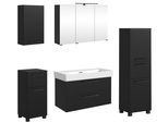 Badmöbel-Set WELLTIME "SALVADA, 5tlg-Set, gedämpfte Scharniere, Softclose, Keramikbecken", schwarz, B:180cm H:200cm T:47,5cm, MDF, Kastenmöbel-Sets, Badmöbel-Set, Schwarz, Keramikbecken 1 od. 2 Armaturlochbohrungen