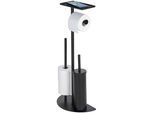 WC-Garnitur WENKO "Modell Cosenza Neo", schwarz, B:32,5cm H:72cm L:17,5cm, Kunststoff, Metall, Reinigungsbürsten, platzsparende 4-in-1 Standgarnitur mit Ablage, lackierter Stahl