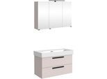 Badmöbel-Set WELLTIME "SALVADA, 2tlg-Set, gedämpfte Scharniere, Softclose, Keramikbecken", kaschmir, B:100cm H:200cm T:47,5cm, MDF, Kastenmöbel-Sets, Badmöbel-Set, Kaschmir, Keramikbecken 1 od. 2 Armaturlochbohrungen