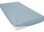Spannbettlaken PRIMERA "Mako-Feinjersey Spannbetttuch", blau (aquamarin), B:90cm L:200cm, Mako-Jersey, Obermaterial: 100% Baumwolle, Bettlaken, Spannbettlaken, Geeignet für Standardmatratzen bis 22 cm, 100% Baumwolle