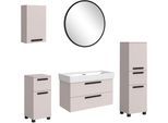 Badmöbel-Set WELLTIME "SALVADA, 5tlg-Set, gedämpfte Scharniere, Softclose, Keramikbecken", kaschmir, B:180cm H:200cm T:47,5cm, MDF, Kastenmöbel-Sets, Badmöbel-Set, Kaschmir, Keramikbecken 1 od. 2 Armaturlochbohrungen