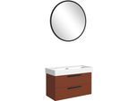 Badmöbel-Set WELLTIME "SALVADA, 2tlg-Set, gedämpfte Scharniere, Softclose, Keramikbecken", rot, B:100cm H:200cm T:47,5cm, MDF, Kastenmöbel-Sets, Badmöbel-Set, Rot, Keramikbecken 1 od. 2 Armaturlochbohrungen