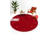 Wollteppich CARPETFINE "Gabbeh Uni", rot, H:15mm Ø:150cm, Wolle, Teppiche, reine Wolle handgewebt, Gabbeh Tiermotiv warmes Raumklima viele Größen