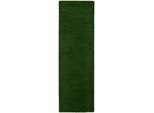 Wollteppich CARPETFINE "Gabbeh Lola Uni", grün, B:80cm H:14mm L:300cm, Wolle, Teppiche, mit natürlichem Pflanzenmaterial von Hand gewebt, auch in Rund