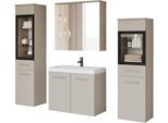 Badmöbel-Set WELLTIME "MADRIT II, Schrank mit Waschbecken, 2 Hänger, Spiegelschrank", beige (kaschmir), B:120,4cm H:131,5cm T:34,5cm, Holzwerkstoff, Kastenmöbel-Sets, Badmöbel-Set, Hängende Badmöbel mit Glaseinsätzen – in vielen Farben erhältlich