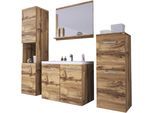 Badmöbel-Set WELLTIME "PARLA", braun (votan eichefarben), B:120cm H:133cm T:34,5cm, Holzwerkstoff, Kastenmöbel-Sets, Badmöbel-Set, Waschtisch inkl. Waschbecken, Spiegel, Hochschrank und Hängeschrank