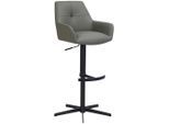 Novel Barhocker, Anthrazit, Metall, Leder, Echtleder, Rindleder, Drehkreuz, 55x90-116x53 cm, Sitzfläche 360° drehbar, inklusive Armlehnen, Esszimmer, Barmöbel, Barhocker