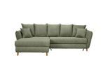 Carryhome Ecksofa, Salbeigrün, Holz, Eiche, massiv, 3-Sitzer, Füllung: Schaumstoff, Ottomane links, seitenverkehrt montierbar, L-Form, 284x162 cm, Made in EU, Liegefunktion, Rücken echt, Wohnzimmer, Sofas & Couches, Wohnlandschaften, Ecksofas
