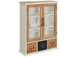 Landscape Hängevitrine, Braun, Schwarz, Weiß, Holz, Metall, Glas, Tanne, massiv, 2 Fächer, 3 Schublade(n) Schubladen, 48x62.3x18.5 cm, hängend, Wohnzimmer, Wohnwände, Vitrinenschränke