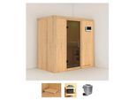 Sauna KARIBU "Vada", beige (naturbelassen), Bio-Kombiofen, externe Steuerung, 9 kW, Saunen, Ofen 9 kW Bio externe Strg easy