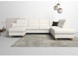 Wohnlandschaft HOME AFFAIRE "Palmera U-Form, B: 308 cm", weiß (reinweiß), B:308cm H:89cm T:212cm, Luxus-Microfaser (100% Polyester);Struktur (100% Polyester);Luxus-Microfaser in Lederoptik (100% Polyester), Sofas, Wohnlandschaft, optional Bettfunktion & Bettkasten, Federkern