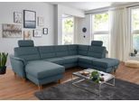 Wohnlandschaft HOME AFFAIRE "Palmera U-Form, B: 308 cm", blau (blaugrau), B:308cm H:89cm T:212cm, 100% Polyester;Struktur (100% Polyester);Luxus-Microfaser in Lederoptik (100% Polyester), Sofas, Wohnlandschaft, optional Bettfunktion & Bettkasten, Federkern