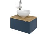 Waschtisch SAPHIR "Serie 6915 Waschschale mit Unterschrank für Gästebad, Gäste WC", blau (baltic blau matt, halifax eiche, baltic blau matt touch), B:51cm H:39,8cm T:35cm, Waschtische, Waschtisch, 51 cm mit Keramik-Aufsatzbecken und 1 Tür