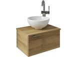 Waschtisch SAPHIR "Serie 6915 Waschschale mit Unterschrank für Gästebad, Gäste WC", braun (riviera eiche, riviera eiche, riviera eiche quer nb), B:51cm H:39,8cm T:35cm, Waschtische, Waschtisch, 51 cm breit, 1 Tür, Waschtischplatte, kleine Bäder, ohne Armatur