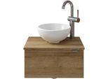 Waschtisch SAPHIR "Serie 6915 Waschschale mit Unterschrank für Gästebad, Gäste WC", braun (riviera eiche, riviera eiche, riviera eiche quer nb), B:51cm H:39,8cm T:35cm, Waschtische, Waschtisch, 51 cm breit, 1 Tür, Waschtischplatte, kleine Bäder, ohne Armatur
