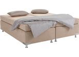 Boxspringbett "Holland", beige (sand), B:182cm L:201cm, Microvelours (100% Polyester), WESTFALIA SCHLAFKOMFORT, Komplettbetten, Boxspringbett, ohne Kopfteil, frei im Raum stellbar