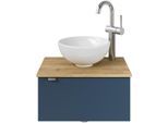 Waschtisch SAPHIR "Serie 6915 Waschschale mit Unterschrank für Gästebad, Gäste WC", blau (baltic blau matt, halifax eiche, baltic blau matt touch), B:51cm H:39,8cm T:35cm, Waschtische, Waschtisch, 51 cm mit Keramik-Aufsatzbecken und 1 Tür