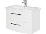 Waschtisch SAPHIR "Serie 4010 Keramik-Waschtisch mit Unterschrank, 84 cm breit", weiß (weiß hochglanz, weiß glanz), B:84cm H:53,7cm T:45cm, Waschtische, Waschtisch, Waschplatz mit 2 Schubladen, Badmöbel-Set mit Waschtisch