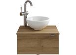 Waschtisch SAPHIR "Serie 6915 Waschschale mit Unterschrank für Gästebad, Gäste WC", braun (riviera eiche, riviera eiche, riviera eiche quer nb), B:51cm H:39,8cm T:35cm, Waschtische, Waschtisch, 51 cm breit, 1 Tür, Waschtischplatte, kleine Bäder, ohne Armatur