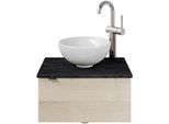 Waschtisch SAPHIR "Serie 6915 Waschschale mit Unterschrank für Gästebad, Gäste WC", beige (polar pinie, schiefer, polar pinie quer nachbildung), B:51cm H:39,8cm T:35cm, Waschtische, Waschtisch, 51 cm mit Keramik-Aufsatzbecken und 1 Tür