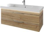 Waschtisch SAPHIR "Serie Balto Mineralmarmor-Waschtisch mit Unterschrank, 123 cm breit", braun (riviera eiche quer nachbildung, riviera eiche quer nachbildung), B:123cm H:55,6cm T:50,8cm, Waschtische, Waschtisch, Waschplatz mit 2 Schubladen, Badschrank in verschiedenen Ausführungen