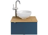 Waschtisch SAPHIR "Serie 6915 Waschschale mit Unterschrank für Gästebad, Gäste WC", blau (baltic blau matt, halifax eiche, baltic blau matt touch), B:51cm H:39,8cm T:35cm, Waschtische, Waschtisch, 51 cm mit Keramik-Aufsatzbecken und 1 Tür