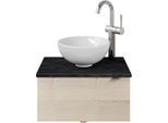 Waschtisch SAPHIR "Serie 6915 Waschschale mit Unterschrank für Gästebad, Gäste WC", beige (polar pinie, schiefer, polar pinie quer nachbildung), B:51cm H:39,8cm T:35cm, Waschtische, Waschtisch, 51 cm mit Keramik-Aufsatzbecken und 1 Tür