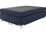 Boxspringbett "Holland", blau (navy), B:142cm L:201cm, Microvelours (100% Polyester), WESTFALIA SCHLAFKOMFORT, Komplettbetten, Boxspringbett, ohne Kopfteil, frei im Raum stellbar