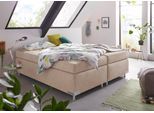 Boxspringbett "Holland", beige (sand), B:202cm L:201cm, Microvelours (100% Polyester), WESTFALIA SCHLAFKOMFORT, Komplettbetten, Boxspringbett, ohne Kopfteil, frei im Raum stellbar