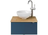 Waschtisch SAPHIR "Serie 6915 Waschschale mit Unterschrank für Gästebad, Gäste WC", blau (baltic blau matt, halifax eiche, baltic blau matt touch), B:51cm H:39,8cm T:35cm, Waschtische, Waschtisch, 51 cm mit Keramik-Aufsatzbecken und 1 Tür