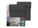 NYVI Feinbiber Spannbettlaken Deluxe für Matratzen bis 25 cm Steghöhe - Extra Warm & Weich, 100% Baumwolle, Bügelfrei, Vorgekrumpft Farbe:Anthrazit;Größe:140x200 cm (2er Set)