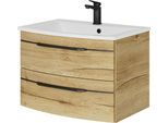 Waschtisch SAPHIR "Serie 7045 Mineralmarmor-Waschtisch und Unterschrank, 71,5 cm breit", braun (halifax eiche quer nachbildung), B:71,5cm H:50,2cm T:49,8cm, Waschtische, Waschtisch, Waschplatz mit 2 Schubladen, Badmöbel Set mit Waschtisch