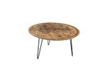 Mid.you Couchtisch, Braun, Schwarz, Holz, Metall, Mangoholz, massiv, Weltkarte, rund, Rundrohr, 90x46x90 cm, Wohnzimmer, Wohnzimmertische, Couchtische