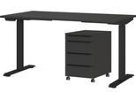 Büromöbel-Set GERMANIA "Mailand, inkl. Schreibtisch (elektr. höhenverstellbar) & Rollcontainer", grau (graphit), B:140cm H:75,05cm T:80cm, Holzwerkstoff, Metall, Arbeitsmöbel-Sets, Büromöbel-Set, Breitenvariante wählbar (140-180 cm), Made in Germany