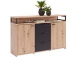 Xora Sideboard , Schwarz, Eichefarben , Holzwerkstoff , 2 Fächer , 3 Schubladen , 134x87.8x38 cm , In verschiedenen Grössen erhältlich , Kleinmöbel, Kommoden, Sideboards