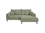 Carryhome Ecksofa, Salbeigrün, Metall, 2-Sitzer, Füllung: Schaumstoff, Silikon,Schaumstoff, Silikon, Ottomane rechts, L-Form, 250x185 cm, Stoffauswahl, seitenverkehrt erhältlich, Rücken echt, haustierfreundlicher Bezug, Wohnzimmer, Sofas & Couches, Wohnlandschaften, Ecksofas