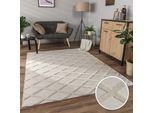 Teppich PACO HOME "Utrecht 642", beige (creme), B:160cm H:4mm L:220cm, Polyester, Teppiche, Teppich, Kurzflor, Uni Farben, 3D-Design, Rauten Muster, Hoch-Tief Effekt
