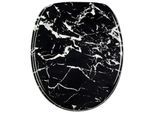 WC-Sitz SANILO "Marmor Schwarz", schwarz, B:37,7cm L:47cm, MDF - Mitteldichte Holzfaserplatte, WC-Sitze, mit Absenkautomatik