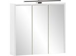 Spiegelschrank SCHILDMEYER "Katta, Breite 65 cm, 3-türig", weiß (mattweiß), B:65cm H:62,7cm T:16cm, FSC-zertifizierter Holzwerkstoff, Schränke, Spiegelschrank, Mit LED-Beleuchtung und Steckdosenbox