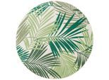 Teppich PACO HOME "Ostende 534", grün, H:4mm Ø:200cm, Polypropylen, Teppiche, Teppich, Flachgewebe, Motiv Palmenblätter, In- und Outdoor geeignet, Wohnzimmer