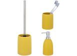 Badaccessoire-Set "»Funo«", gelb, matt, Edelstahl, Keramik, SCHÖNER WOHNEN-KOLLEKTION, Badaccessoires-Sets, Zahnputzbecher, Seifenspender & WC-Garnitur, aus hochwertiger Keramik