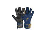 Torwarthandschuhe REUSCH "Attrakt Freegel Silver", Damen, Gr. 10.5, bunt (goldfarben, blau), 56% Elastodien, 34% Polyester, 5% Lederimitat, mehrfarbig, Handschuhe, mit Evolution Negative Cut