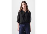 Chiffonbluse STREET ONE STUDIO, Damen, Gr. 36, schwarz, Stoff, 100% Polyester, unifarben, normal normal, Rundhals, Bündchen, Blusen Chiffonbluse, mit Rundhalsausschnitt