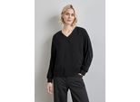 Langarmbluse STREET ONE, Damen, Gr. 34, schwarz, Stoff, 100% Viskose, unifarben, normal normal, V-Ausschnitt, Bündchen, Blusen, mit V-Ausschnitt