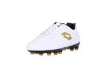 Fußballschuh LOTTO "Stadio 700 AGM JR", Mädchen, Gr. 32, weiß (weiß, goldfarben), Lederimitat, Schuhe Fußballschuh, mit innovativer Technologie für Kunstrasen