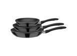 GSW Pfannenset , Schwarz , Metall , 3-teilig , ISO 9001 , hitzebeständige Griffe, rostfrei, antihaftbeschichtet, geschmacksneutral, ergonomischer Griff, energiesparend, Thermoboden, wärmeisolierter Griff , Kochgeschirr, Pfannen, Pfannensets