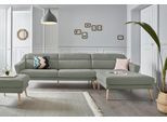 Ecksofa OTTO HOME "Bille L-Form", grün (mint), B:302cm H:86cm T:178cm, Samtoptik (100% Polyester);Luxus-Microfaser weich (100% Polyester);Struktur (100% Polyester);Struktur fein (100% Polyester), Sofas, Ecksofa, mit Naht im Rückenkissen und Beinen aus Eichenholz