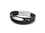 Lederarmband FYNCH-HATTON "Schmuck Geschenk Armband The Layering", schwarz (edelstahlfarben, schwarz), Armbänder, Herren, 23cm, Edelstahl Leder, Edelstahl, Leder, Lederarmband